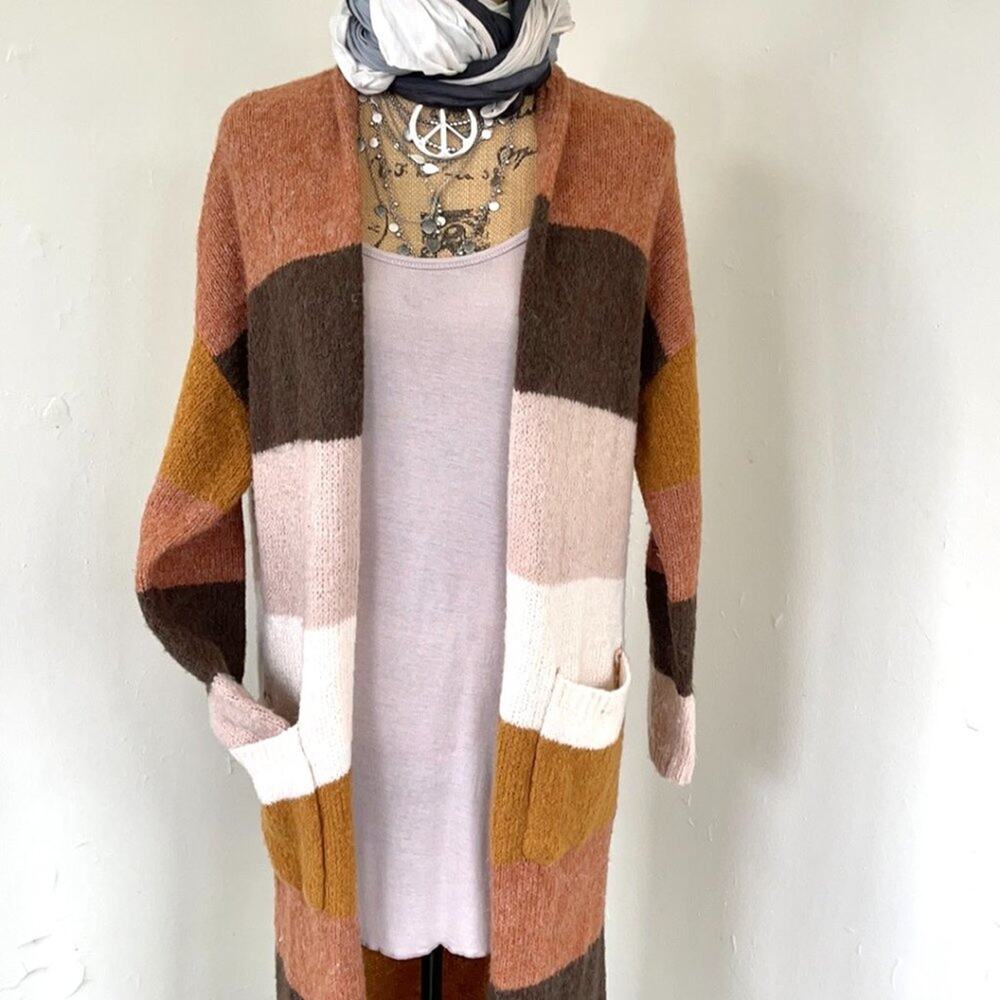 WISHLIST maxi cardigan stripped earth tones size M - Picture 2 of 10
